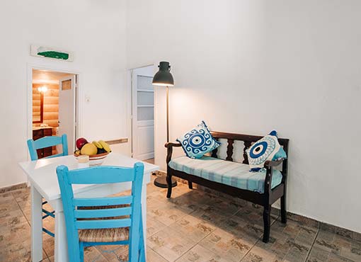 The interior of the apartment grandma's kitchen in Sifnos