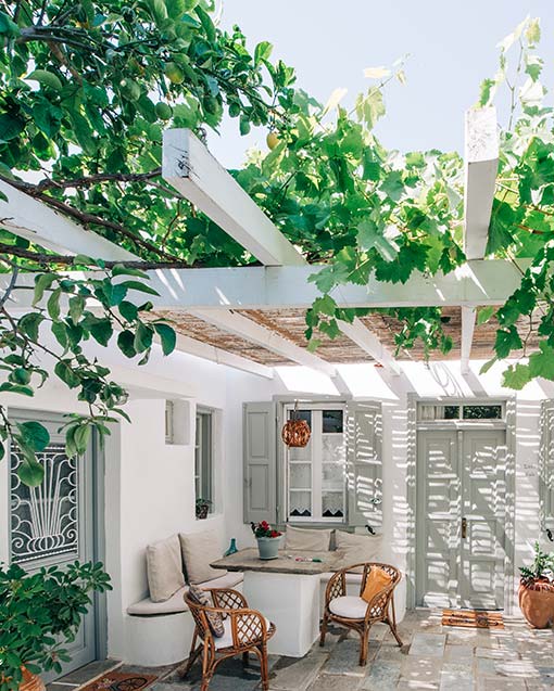 Yiayia's home - cool courtyard with plants and pots